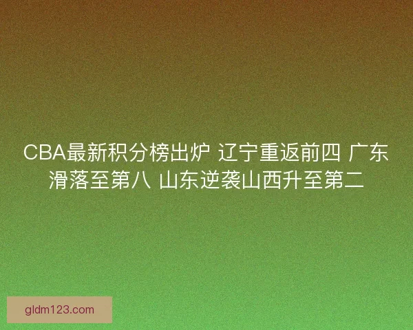 CBA最新积分榜出炉 辽宁重返前四 广东滑落至第八 山东逆袭山西升至第二